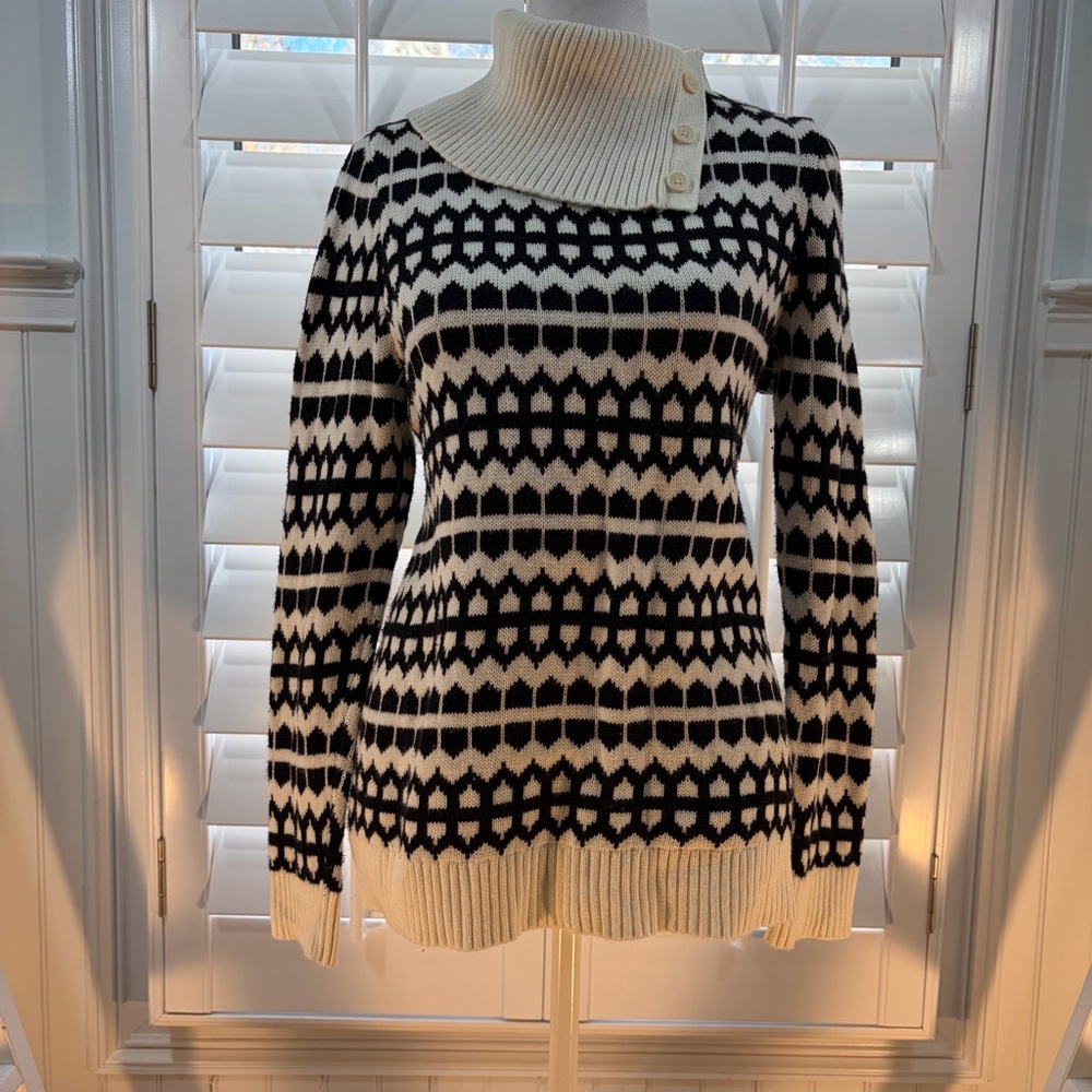 Talbots Black & Cream Cowl Neck Sweater